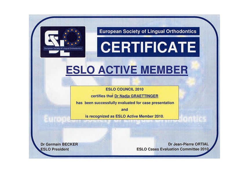 European Society of Lingual Orthodontics Active Member