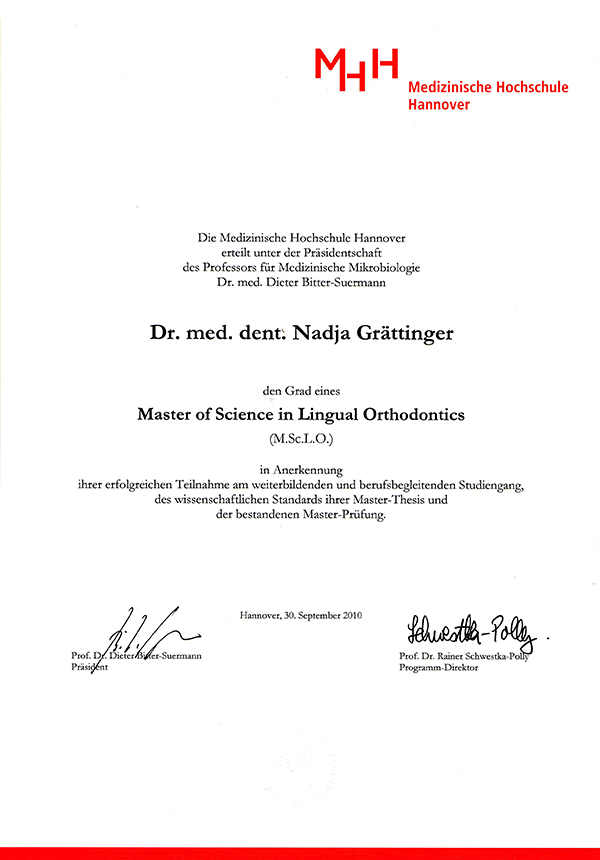 Master of Science in Lingual Orthodontics
